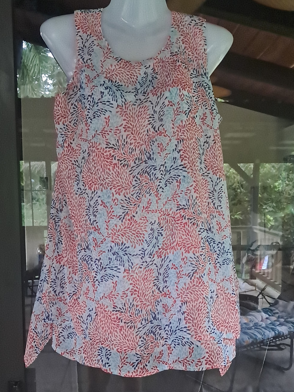 Fever Coral & Navy Printed Sleeveless Tank